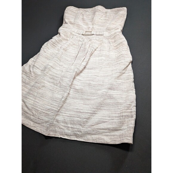 Banana Republic Strapless Dress Striped White Beige Size 8 Linen Y2K Mini Belt - Picture 2 of 14